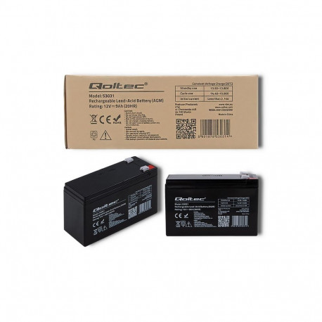 Battery - Qoltec 12v 9ah Agm, Black