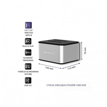 Docking Station - Qoltec 5316 2x HDD/SSD USB 3.0 Silver