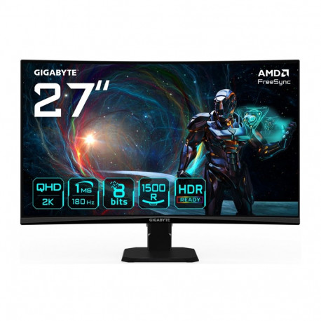 Gaming Monitor - GIGABYTE GS27QCA 27" QHD Curved 180Hz 1ms FreeSync HDR HDMI 2.0 DisplayPort 1.4