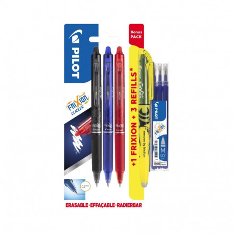 Boonuspakk: tindipliiats kustutatav Pilot FriXion Ball Clicker 0,7mm, sinine, must ja punane + tasut