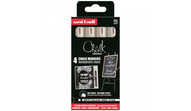 Kriidimarker Uni PWE-5M, 1,8-2,5mm, valge 4 tk