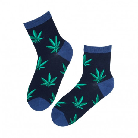 SOKISAHTEL MARLEY kanepilehtedega sinised puuvillased sokid 446