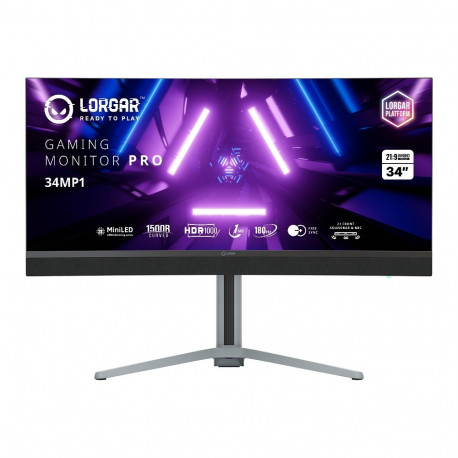 LORGAR Gaming Monitor Pro 34MP1 34in UWQHD Mini-LED 180Hz Grey