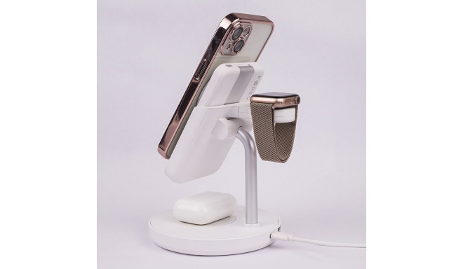 Forever MACS-100 magnetic wireless charging station with power bank white 5in1