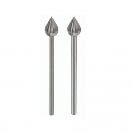 Proxxon carbide flame-shaped router bits – 2 pcs, 6 mm shank, tungsten-vanadium