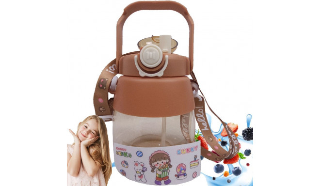 Water bottle / bottle with straw and leash for children 1L RC-K-189 brown