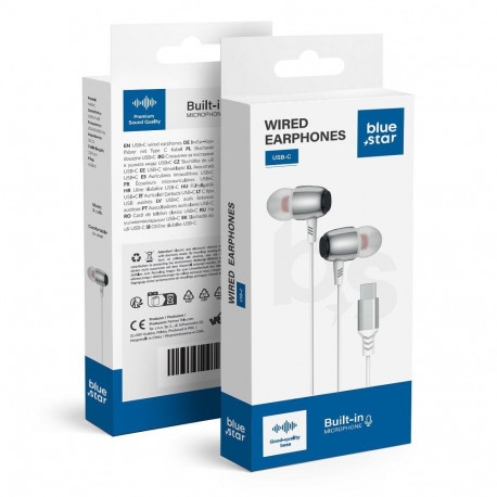 Wire earphones USB C (DAC) Blue Star M09C 1,2 m white