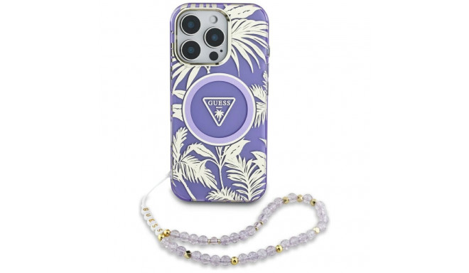 GUESS case for IPHONE 16 compatible with MagSafe GUHMP16SHPCTPLSU (IML Palm Trees Triangle W/ Pearl 
