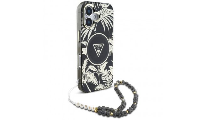 GUESS case for IPHONE 16 compatible with MagSafe GUHMP16SHPCTPLSK (IML Palm Trees Triangle W/ Pearl 
