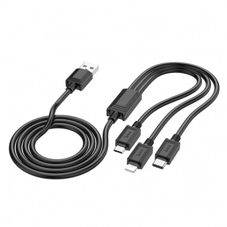 Cable 3in1 USB A to Lightning / Micro USB / USB C Hoco 2A X74 1 m black