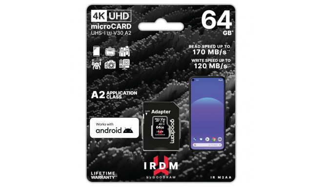 GoodRam memory card IRDM 64GB microSD UHS-I U3 V30 with adapter