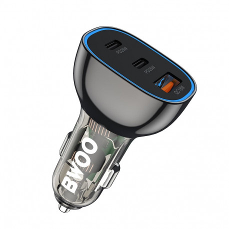 BWOO PD car charger 2x USB-C port + USB-A 68W black