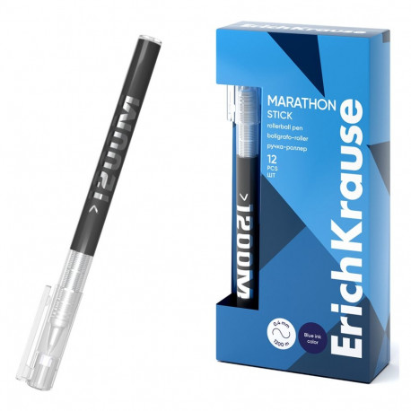 Rollerball pen ErichKrause Marathon Stick 0.5, ink color: blue (box 12 pcs.)