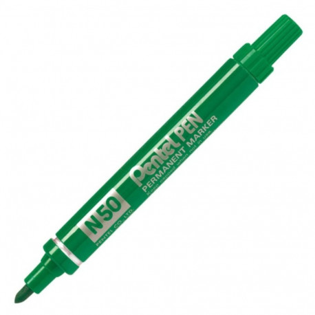 Permanent marker PENTEL N50 with a conical tip and a metal body, green