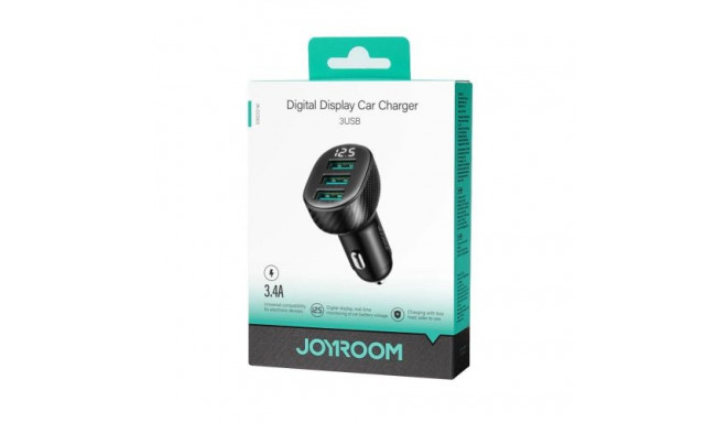 Joyroom Car Charger with Digital Display, U+U+U, 17W, Black (JR-CCD03)