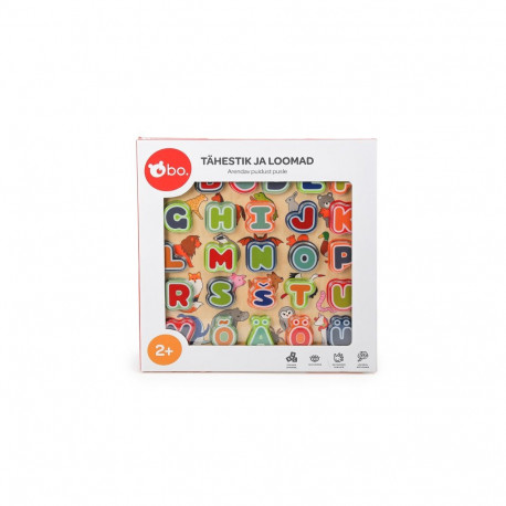 bo. Educational wooden puzzle "Alphabet and animals" (In Estonian lang.)