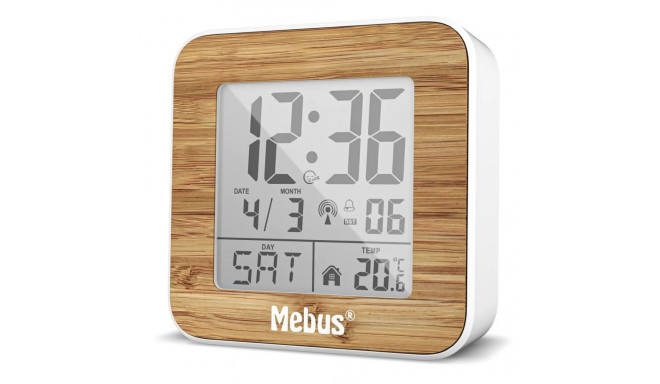 Mebus 27247 valge/puidu välimusega digitaalne raadio äratuskell