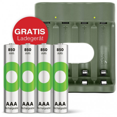 GP ReCyko 4-portiline USB laadija B441 koos 4xAAA 850mH akudega