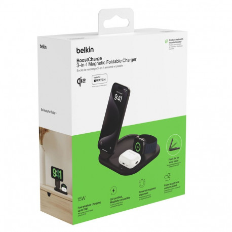 Belkin BOOST Charge 3in1 Qi2 15W magnetiline laadimisalus must WIZ029vfBK