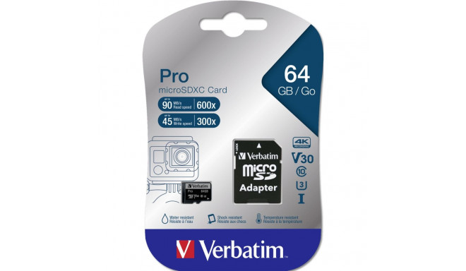 Verbatim microSDXC Pro 64GB Class 10 UHS-I koos adapteriga