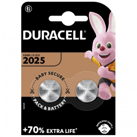 1x2 Duracell CR 2025 Lithium Coin Battery