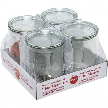 WECK Round Rim Jar Tulip 1,0l Set of 4
