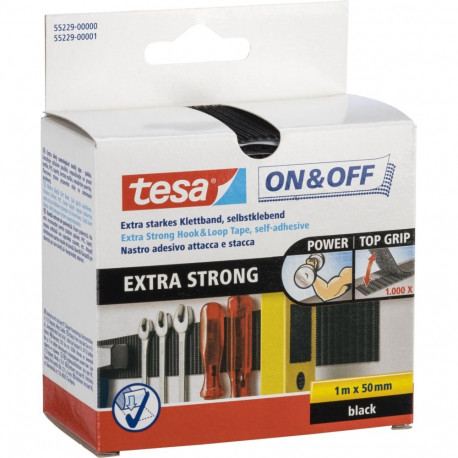 Tesa Hook&Loop Tape 1m x 50mm on&off eriti tugev must 55229