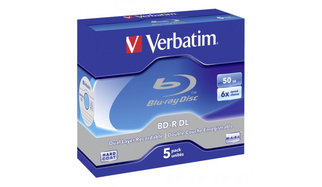 1x5 Verbatim BD-R Blu-Ray 50GB 6x Speed, white blue Jewel Case