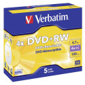 1x5 Verbatim DVD+RW 4,7GB 4x Kiirus, matt hõbedane Jewel karp