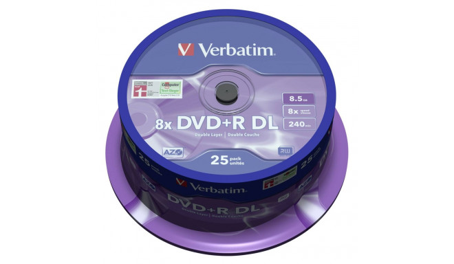 1x25 Verbatim DVD+R Double Layer 8x Speed, 8,5GB matt silver