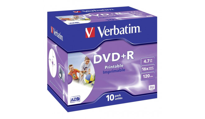 1x10 Verbatim DVD+R 4,7GB Jewel 16x kiirus, prinditav