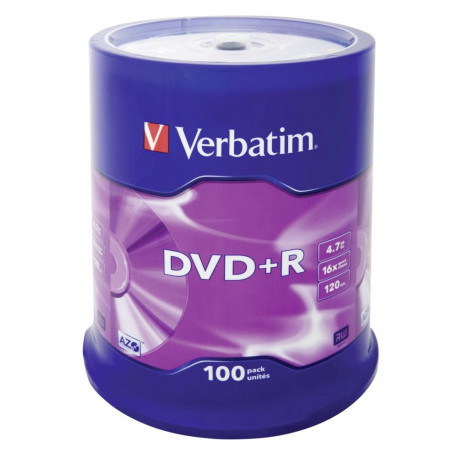 1x100 Verbatim DVD+R 4,7GB 16x kiirus, matt hõbedane
