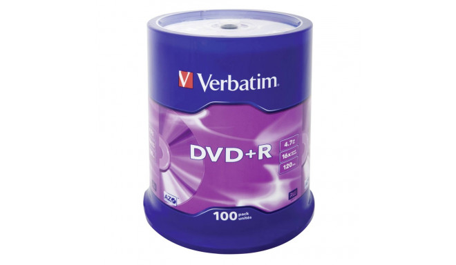 1x100 Verbatim DVD+R 4,7GB 16x kiirus, matt hõbedane