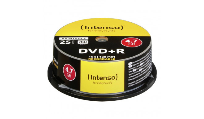 1x25 Intenso DVD+R 4,7GB 16x kiirus Cakebox prinditav