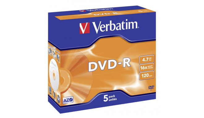 1x5 Verbatim DVD-R 4,7GB 16x kiirus, Jewel Case