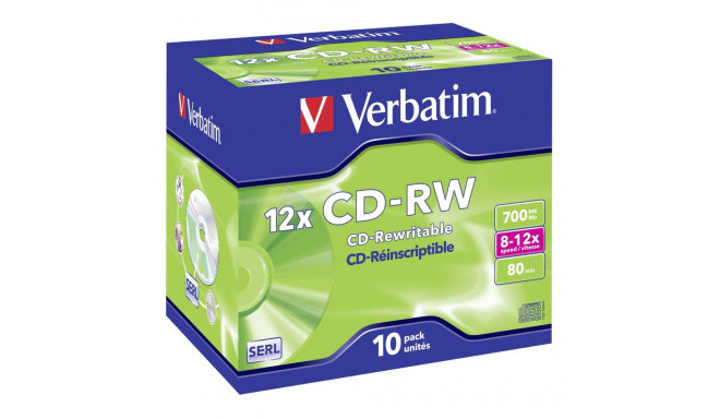1x10 Verbatim CD-RW 80 / 700MB 8x - 12x kiirus, karbis