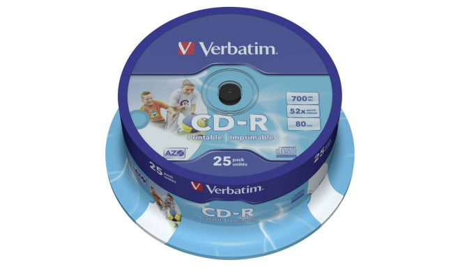 1x25 Verbatim CD-R 80 / 700MB 52x kiirus, Data Life plus prinditav