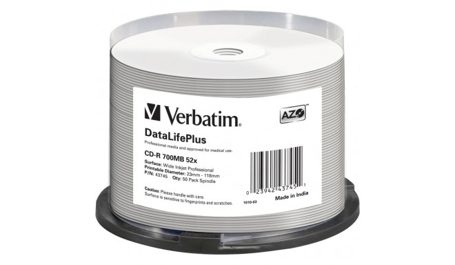1x50 Verbatim CD-R 80 / 700MB 52x white wide printable NON-ID
