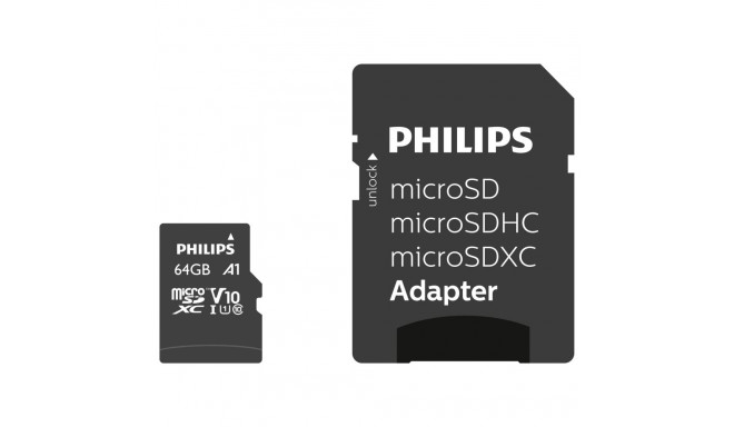 Philips MicroSDXC kaart 64GB Class 10 UHS-I U1 koos adapteriga