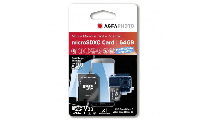 AgfaPhoto MicroSDXC UHS I   64GB Prof. High Speed U3 V30 A1