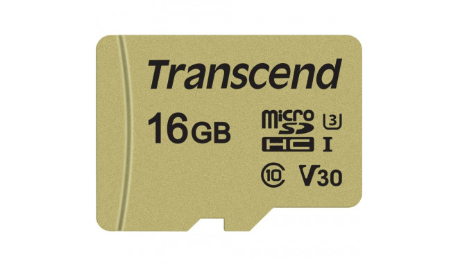 Transcend microSDHC 500S 16GB Class 10 UHS-I U3 V30 adapteriga