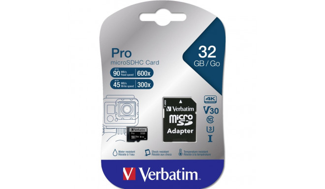 Verbatim microSDHC Pro 32GB Class 10 UHS-I koos adapteriga