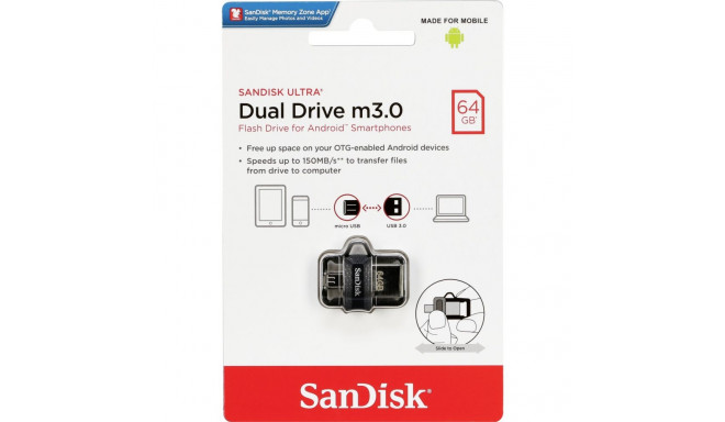 SanDisk Ultra Dual Drive 64GB m3.0 hall ja hõbedane SDDD3-064G-G46
