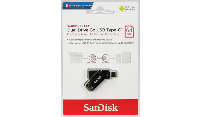 SanDisk Ultra Dual Drive Go 64GB USB Type C mälupulk SDDDC3-064G-G46