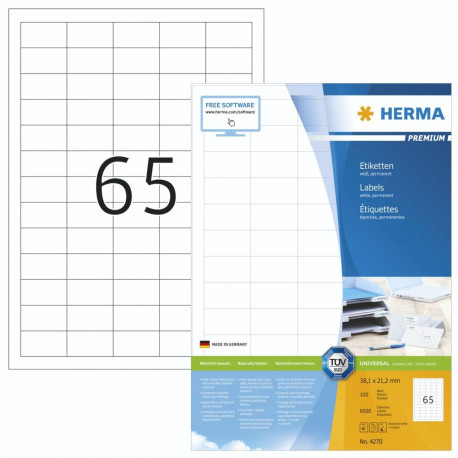 Herma Labels       38,1x21,2 100 Sheets DIN A4 6500 pcs. 4270