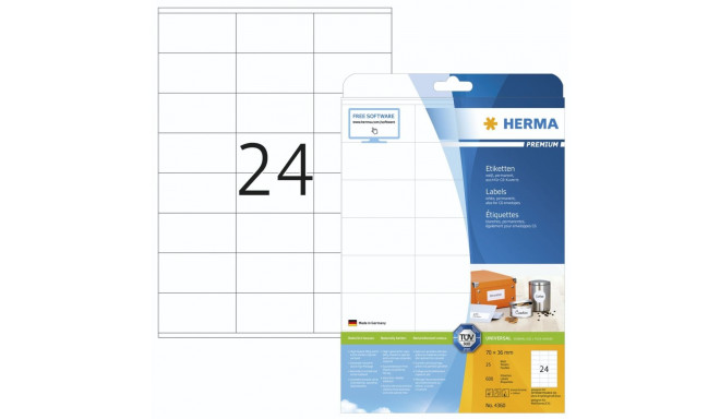 Herma Labels             70x36 25 Sheets DIN A4 600 pcs. 4360