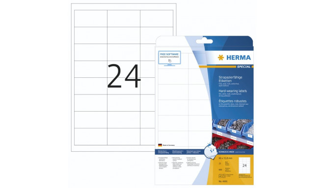 Herma vastupidavad sildid 66x33,8 25 lehte DIN A4 600 tk 4691