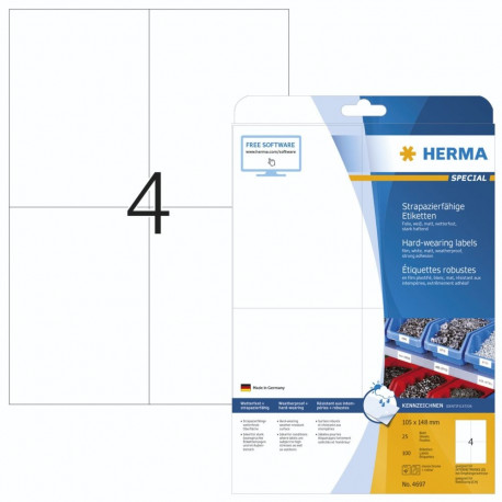 Herma vastupidavad sildid 105x148 25 lehte DIN A4 100 tk 4697