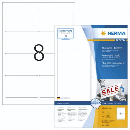 Herma eemaldatavad sildid 96x63,5 100 lehte DIN A4 800 tk 10308