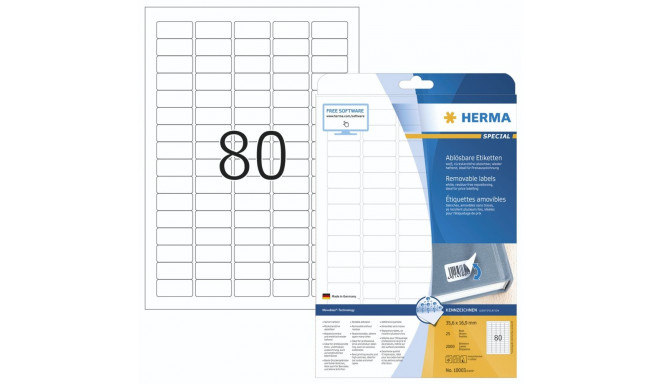 Herma Labels white  35,6x16,9 mm 25 sheet 2000 pcs remov.   10003